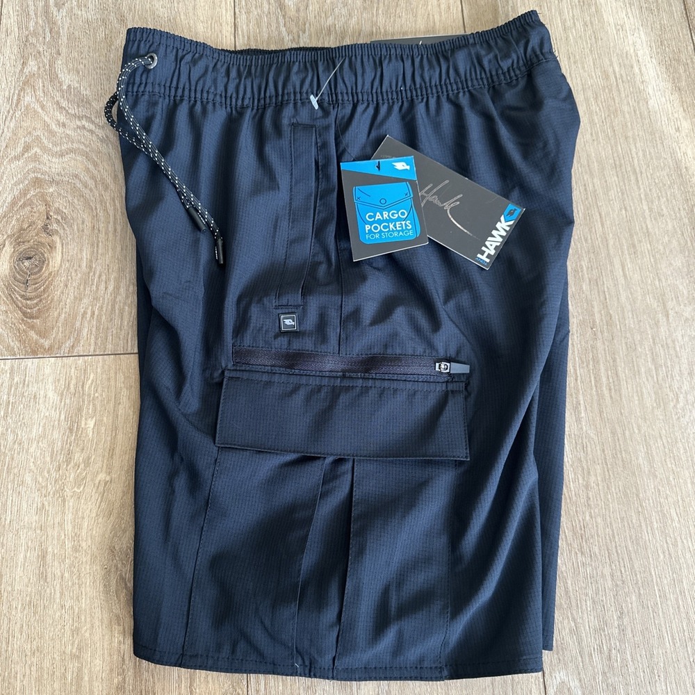 Tony Hawk Tech Ripstop Cargo‎ Shorts Men's Black Pockets Pull On Size Small NEW